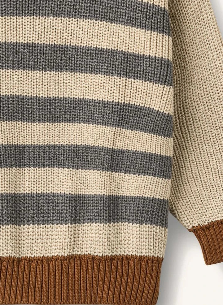 Wheat - Rasmus Striped Organic Cotton Sweater | Beige