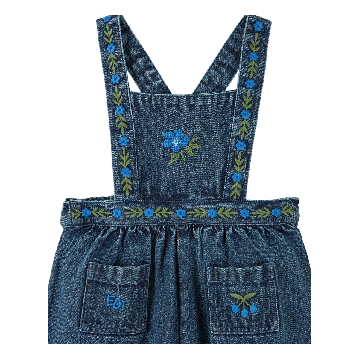 Emile et Ida - Embroidered Denim Dungaree | Dark Blue