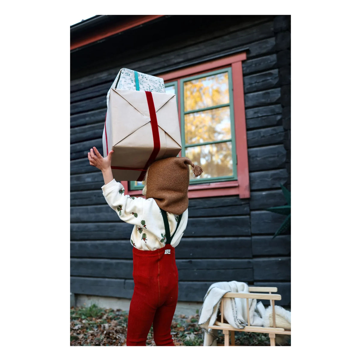 Silly Silas - Xmas Organic Cotton Tights | Brick Red