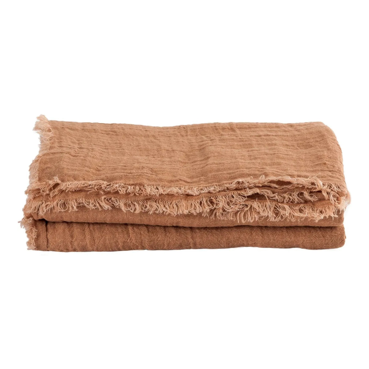 Maison de Vacances - Vice Versa Washed Linen Muslin Curtain with Fringes | Terracotta