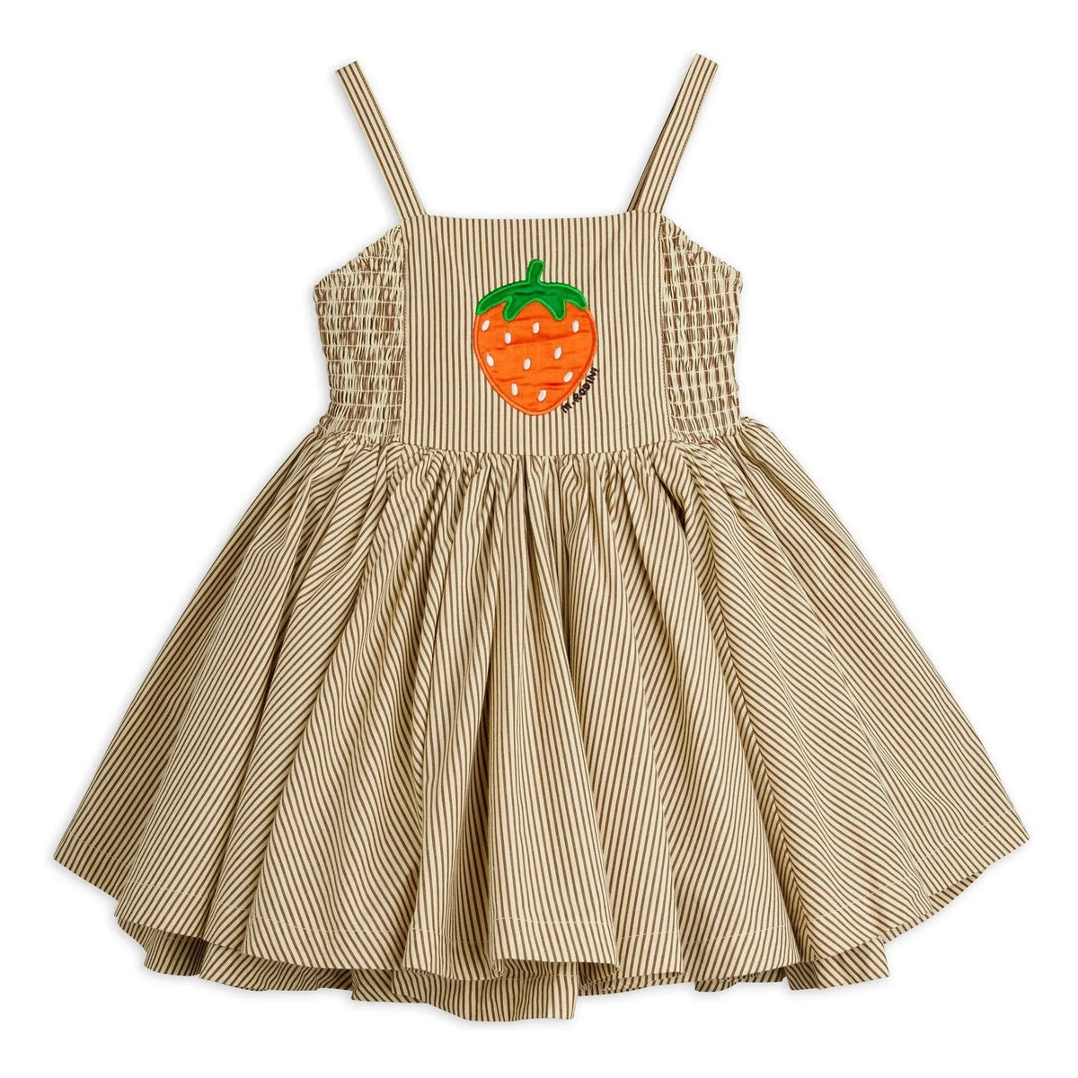 Mini Rodini - Striped Poplin Organic Cotton Drawstring Dress | Brown