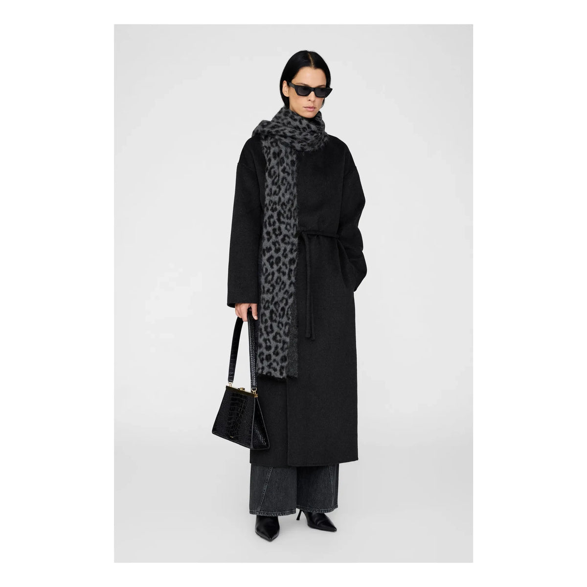 Anine Bing - Hannah Leopard Alpaca Scarf | Gray
