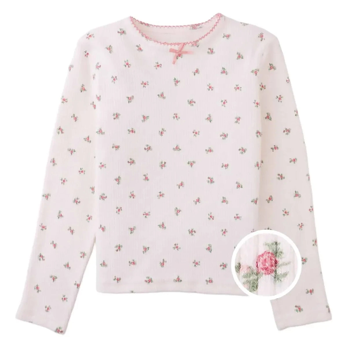 Gingersnaps - Marcella Floral Pattern Ribbed T-Shirt | Ecru