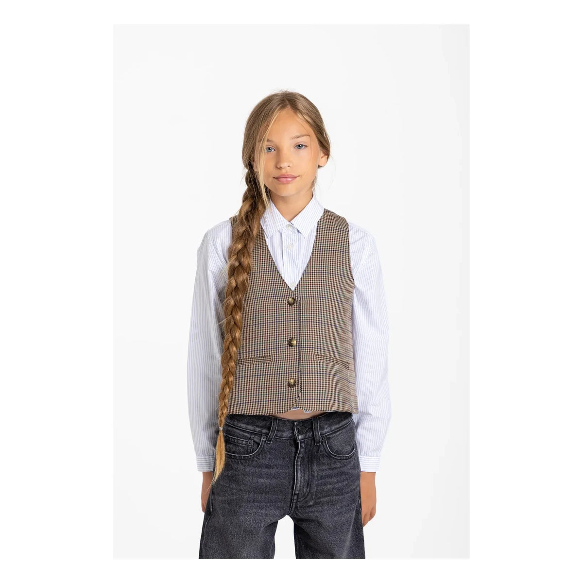 Finger in the nose - Marta Houndstooth Knit Vest | Beige
