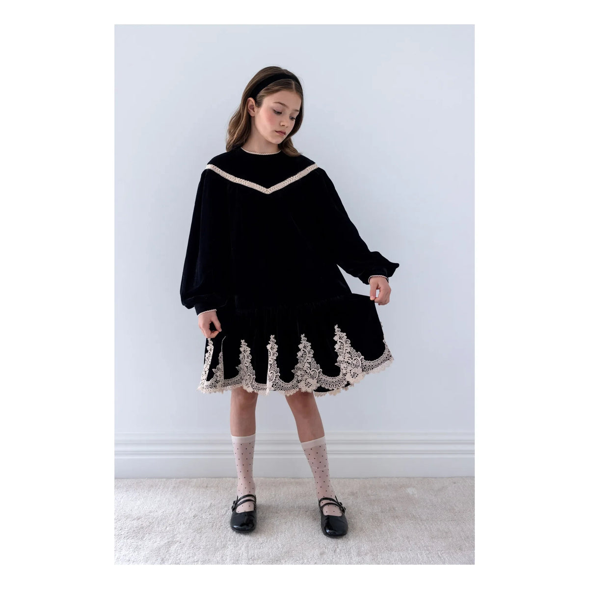 petite Amalie - Velvet Lace Dress | Black