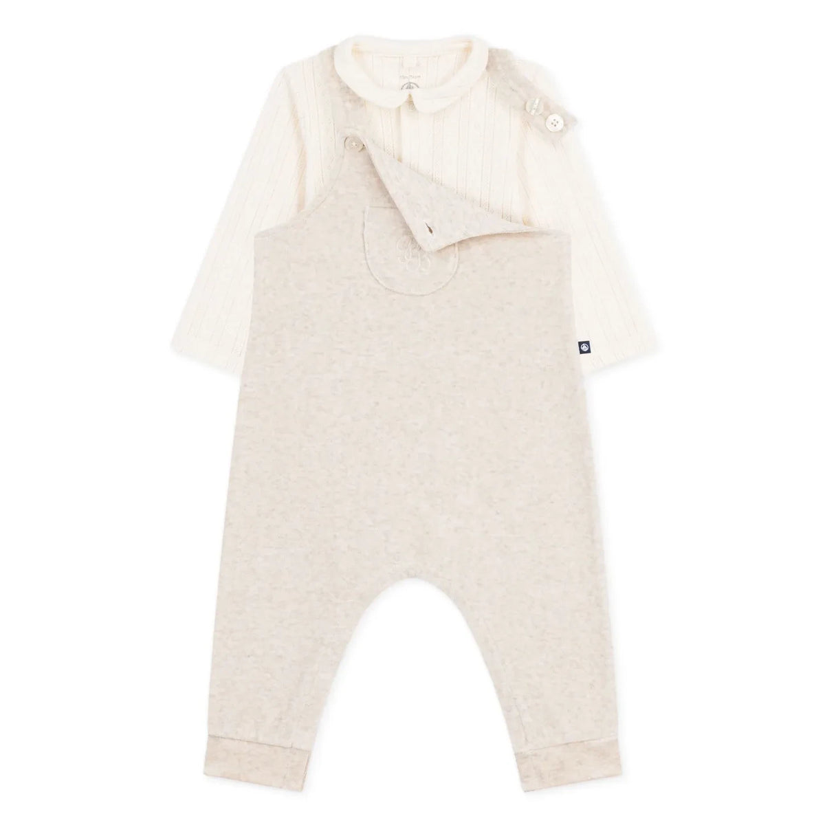 Petit Bateau - Organic cotton velvet body and overalls set | Beige