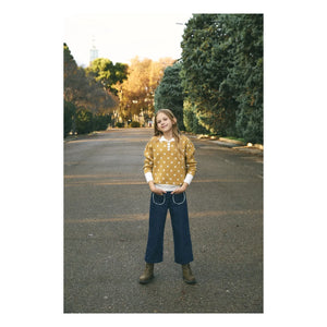 birinit - Flower Patterned Polo Neck Sweater | Mustard