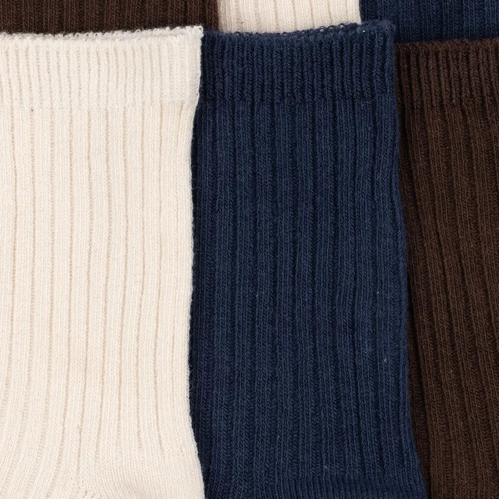 Konges Sløjd - 3 Pair Solid Color Ribbed Socks Set | Brown