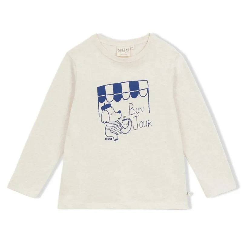 Arsène et Les Pipelettes - "Bonjour" Organic Cotton T-Shirt | Heather Beige