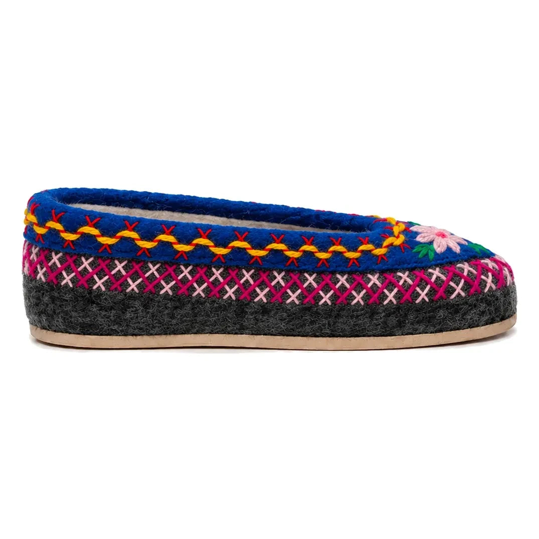 Folkloore - Floral Pattern Wool Slippers - Kids Collection | Coal Gray