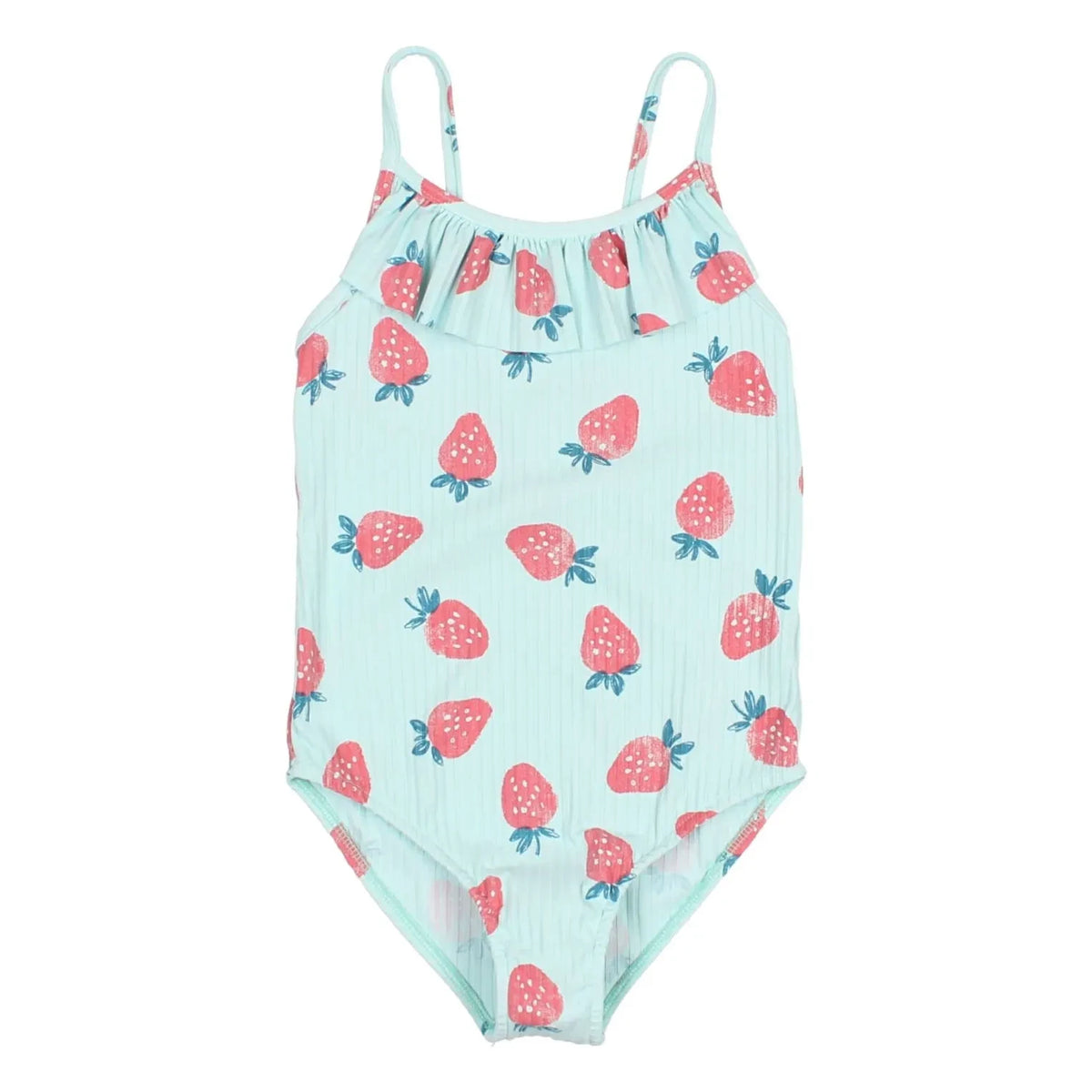 Búho - Strawberry Pattern Ribbed Swimsuit | Aqua