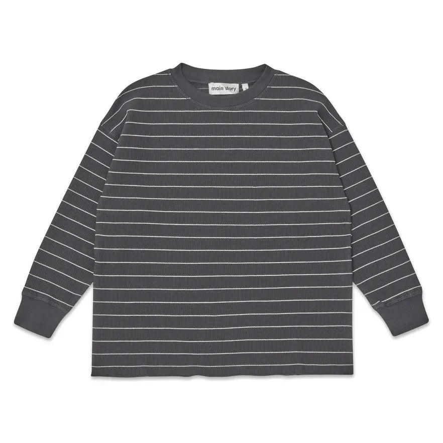 Main Story - Organic Cotton Waffle Textured Striped T-Shirt | Brown