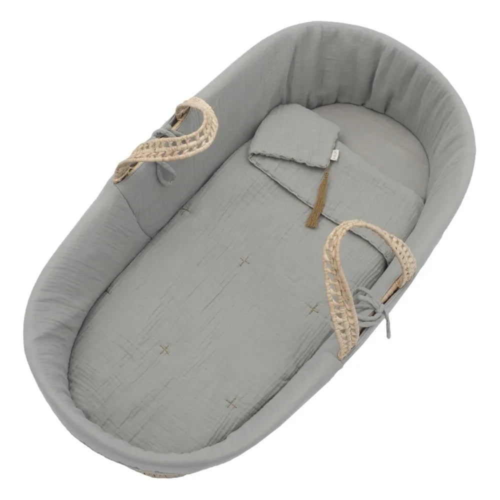 Numero 74 - Organic Cotton Bedding Set for Moses Basket | Silver Grey S019