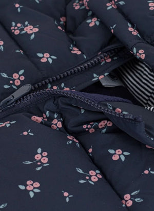 Petit Bateau - Floral Hooded Puffer Jacket | Navy