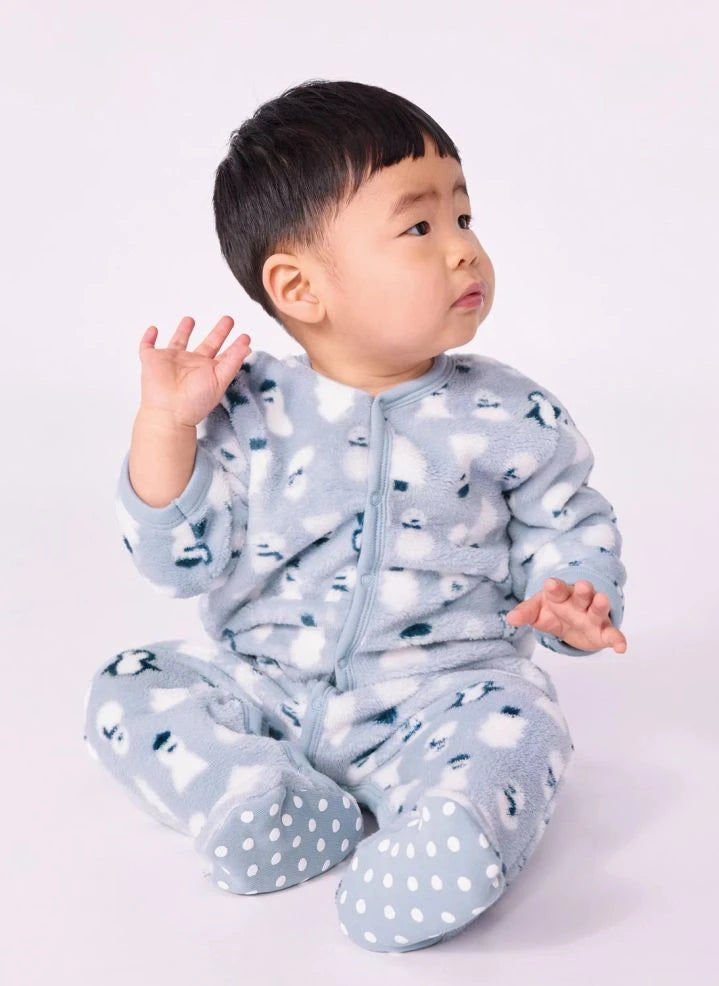 Petit Bateau - Fleece Snowmen Onesie Pajamas | Grey Blue