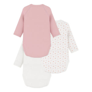 Petit Bateau - Set of 3 Little Hearts Organic Cotton Bodysuits | Pink