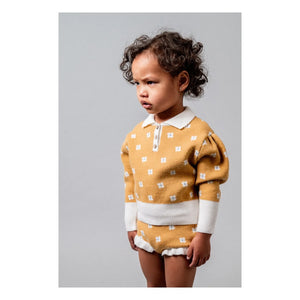 birinit - Flower Patterned Polo Neck Sweater | Mustard