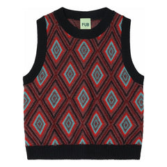 FUB - Harlequin Sleeveless Merino Wool Sweater | Navy