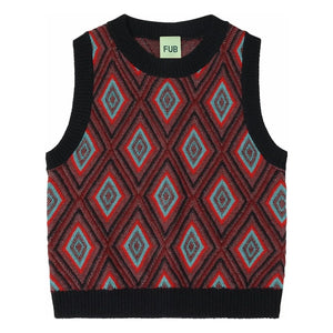 FUB - Harlequin Sleeveless Merino Wool Sweater | Navy