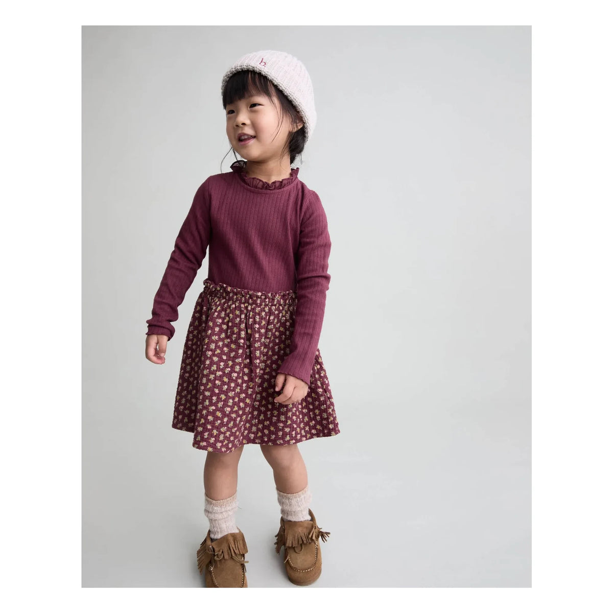 Búho - Cottage Fleurie Organic Cotton Double-Fabric Dress | Burgundy