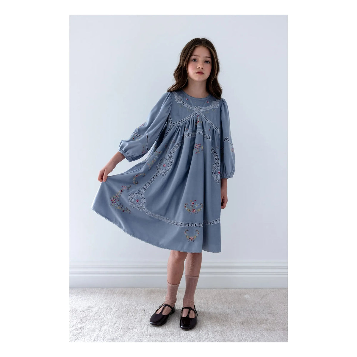 petite Amalie - Flower Embroidered Dress | Light Blue