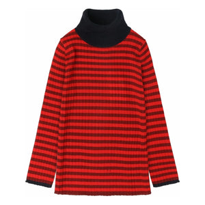 FUB - Merino wool striped rib-knit turtleneck | Red