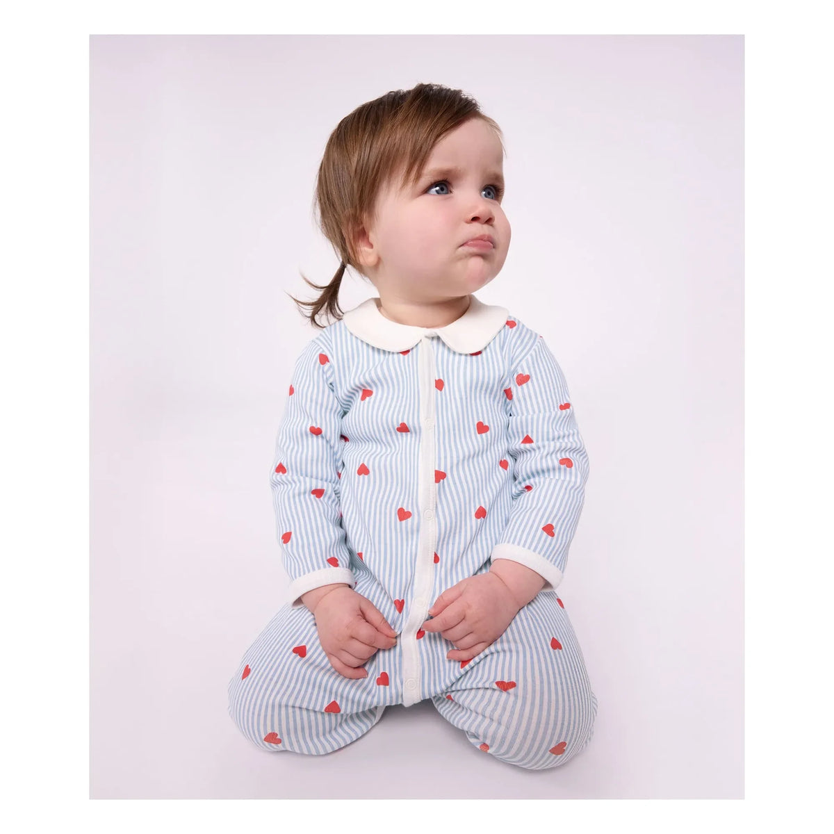 Petit Bateau - Striped Pajama Heart Organic Cotton | Blue
