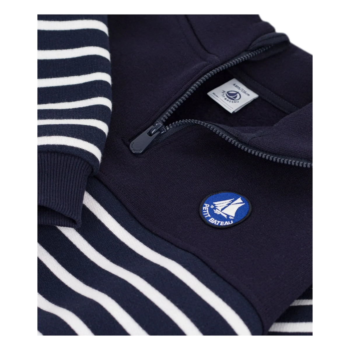 Petit Bateau - Striped organic cotton polo sweatshirt | Navy
