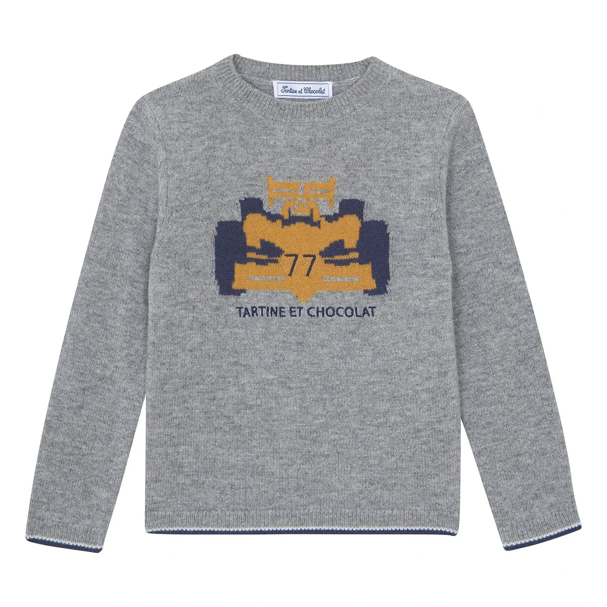 Tartine et Chocolat - Wool Racing Car Sweater | Grey Melange