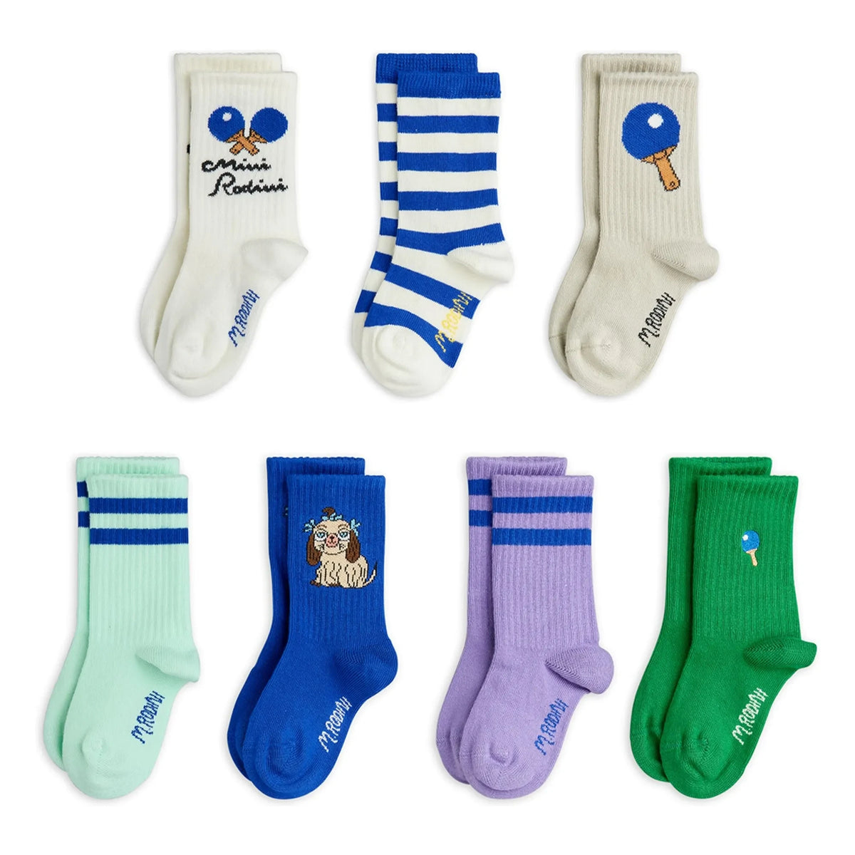 Mini Rodini - Organic Cotton 7 Pairs Ping Pong Socks | Blue