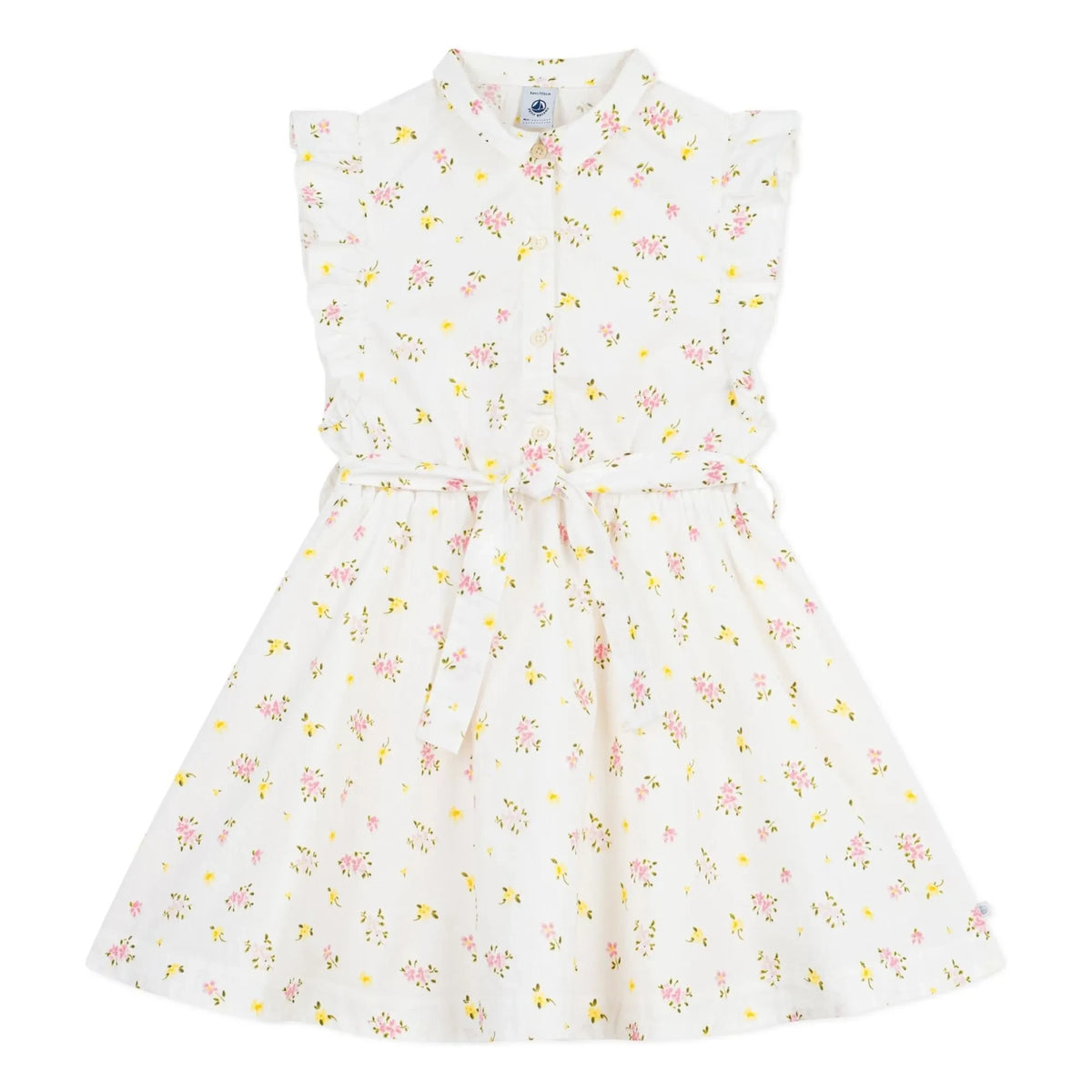 Petit Bateau - Sleeveless Floral Organic Cotton Dress | White