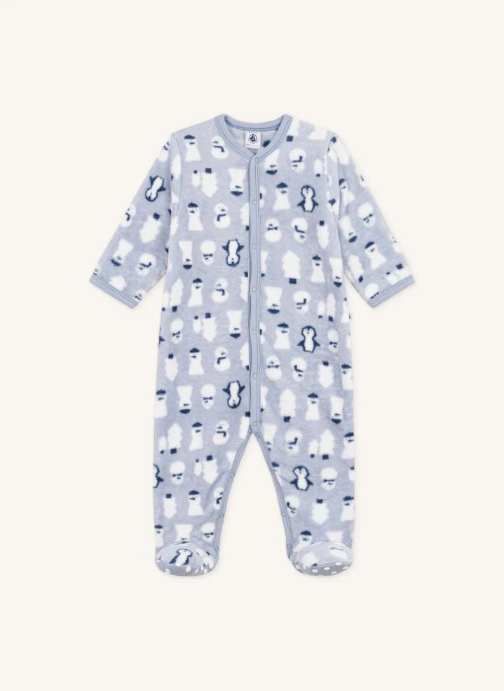 Petit Bateau - Fleece Snowmen Onesie Pajamas | Grey Blue