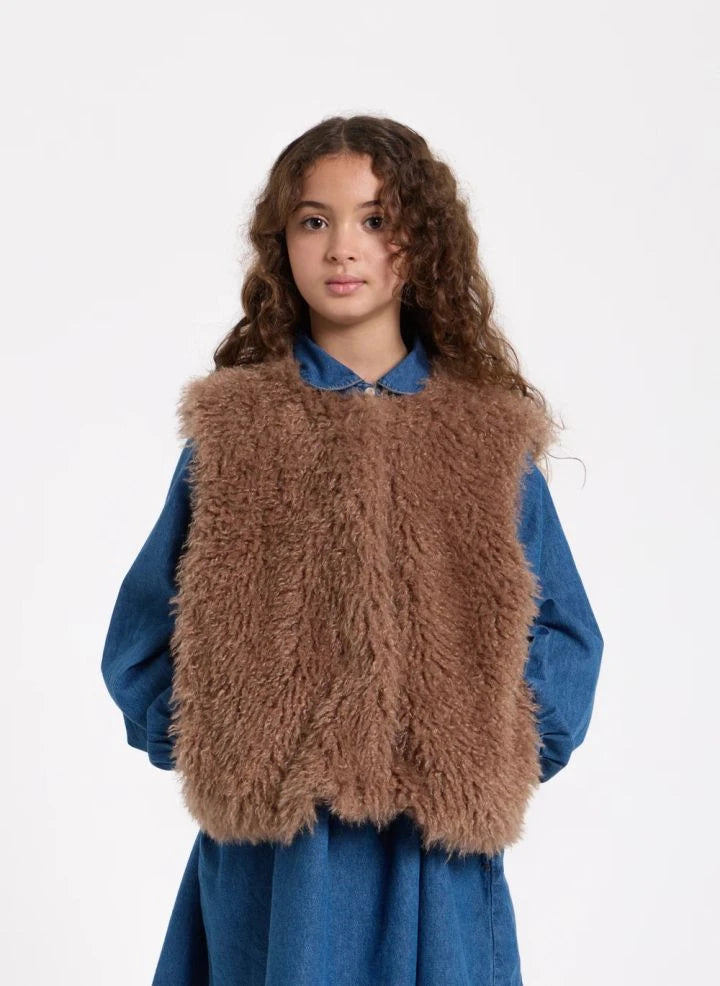 Hundred Pieces - Lucky Sleeveless Fur Jacket | Taupe brown