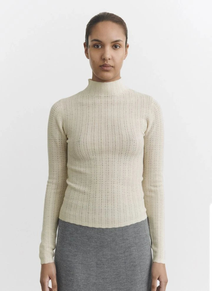 FUB - High Neck Pointelle Top