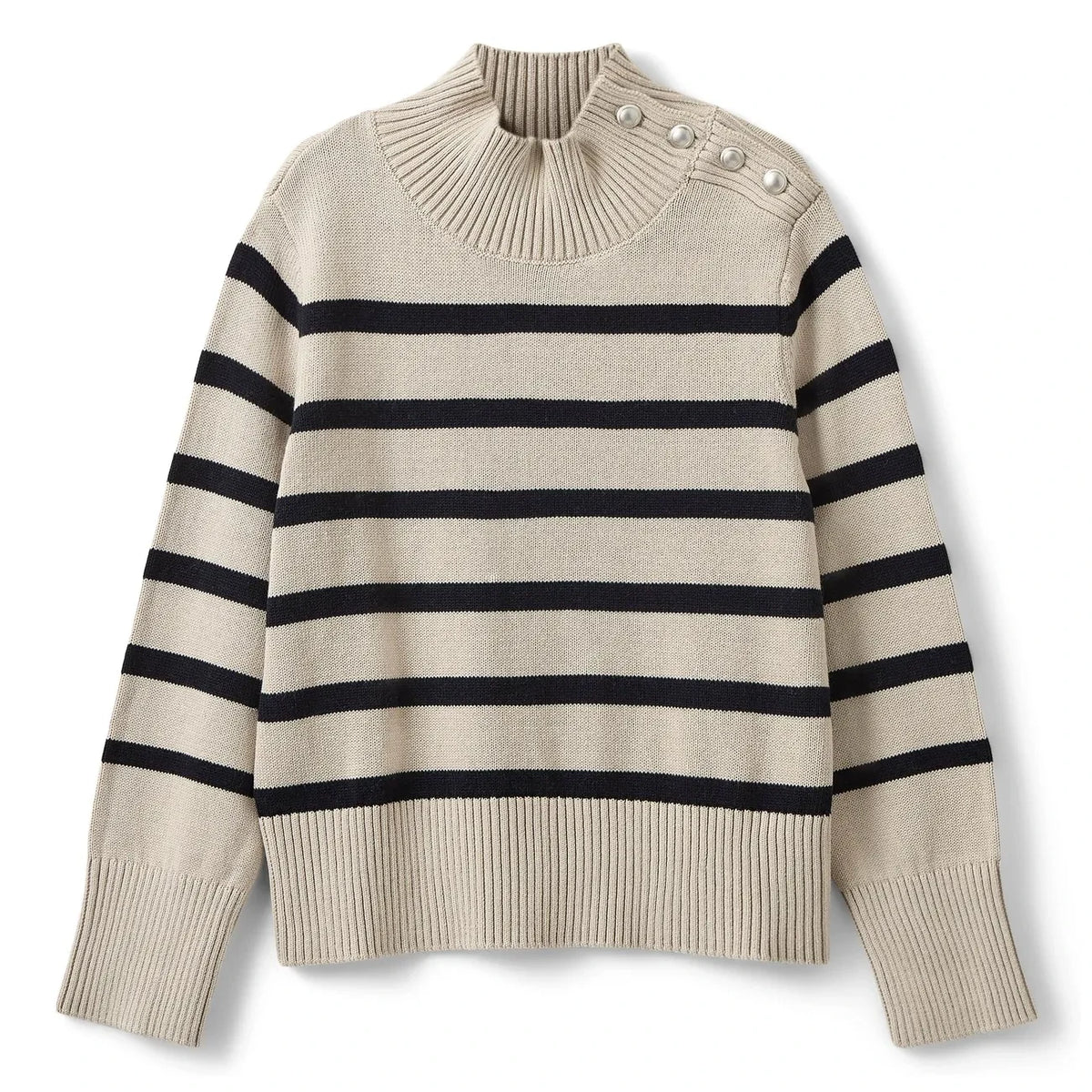 Sofie Schnoor - Margaretsy Striped Funnel Neck Sweater | Ecru