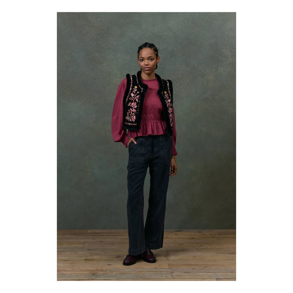 Louise Misha - Renée Velours Reversible Sleeveless Jacket - Women's Collection | Black