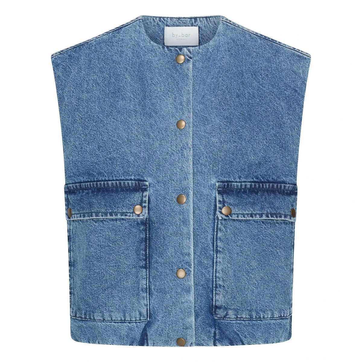 By Bar - Maggie Organic Cotton Denim Sleeveless Jacket | Denim Blue