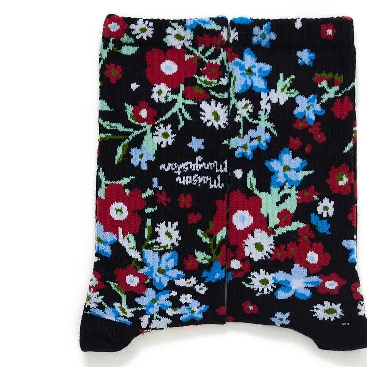 Maison Mangostan - Floral Patterned Socks | Black