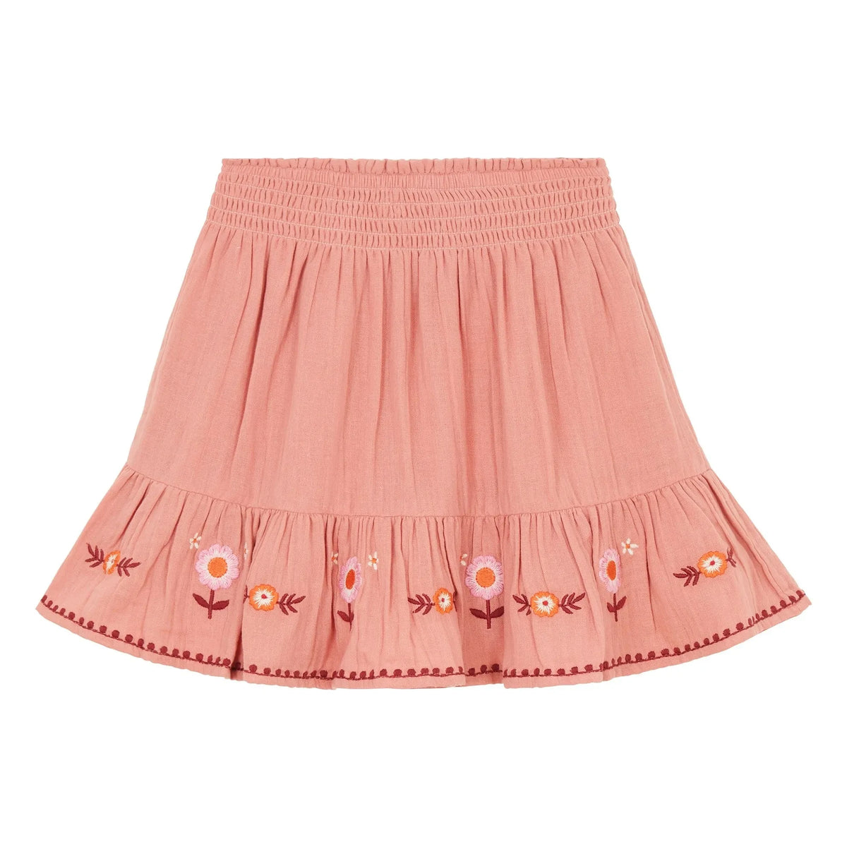 Hundred Pieces - Embroidered Skirt Cotton Gauze | Powder
