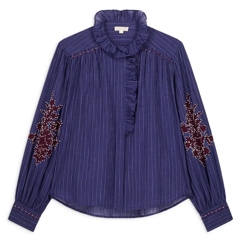 Louise Misha - Cora Cotton Blouse | Navy