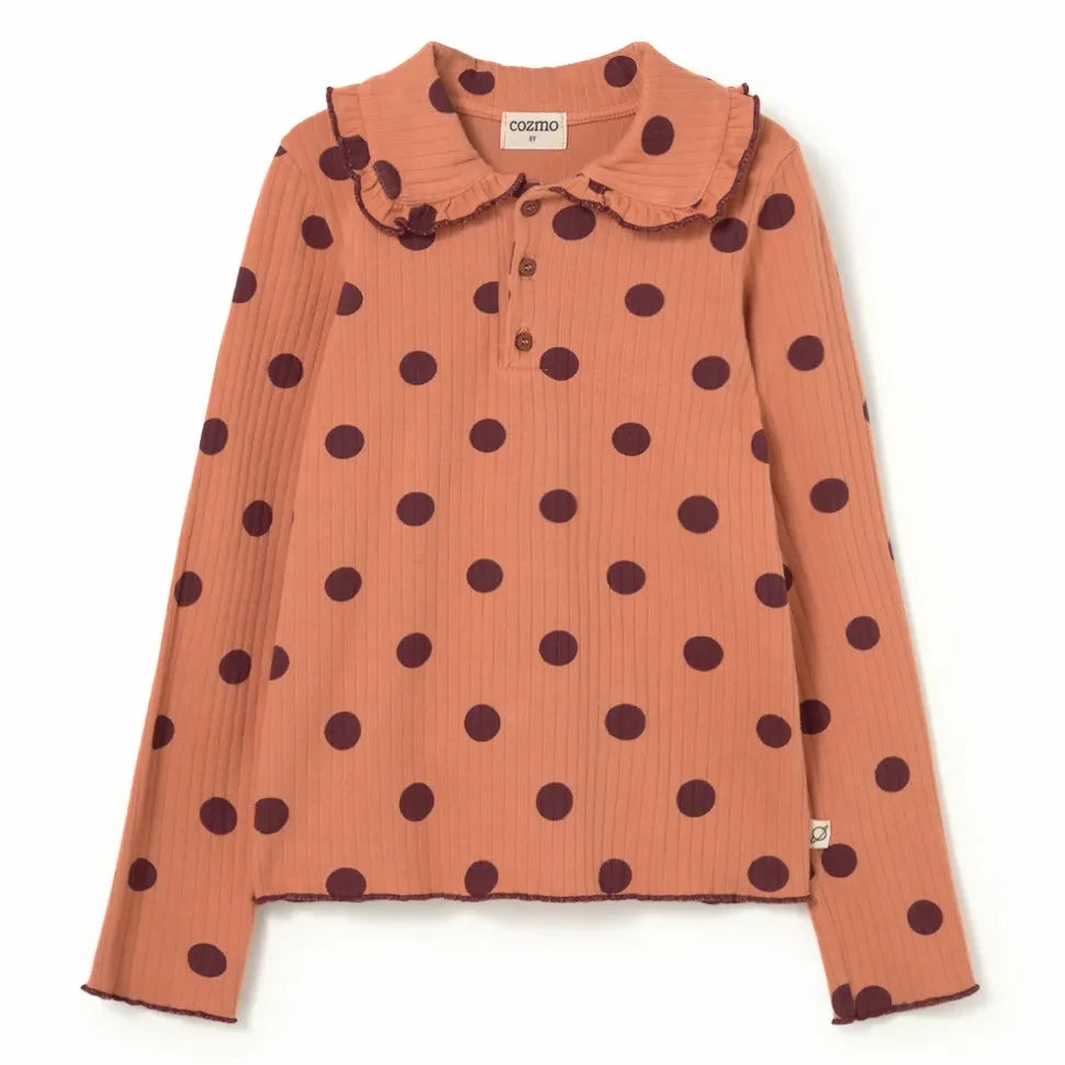 Cozmo - Ribbed T-shirt with Claudine Neck Cala Pois Organic Cotton | Coral