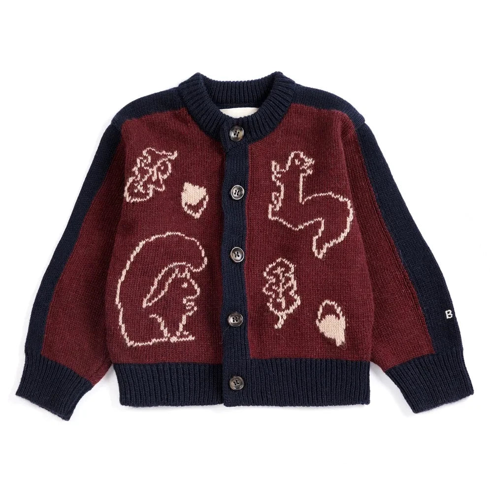 Bobo Choses - Burgundy Baby Wool Squirrel Cardigan