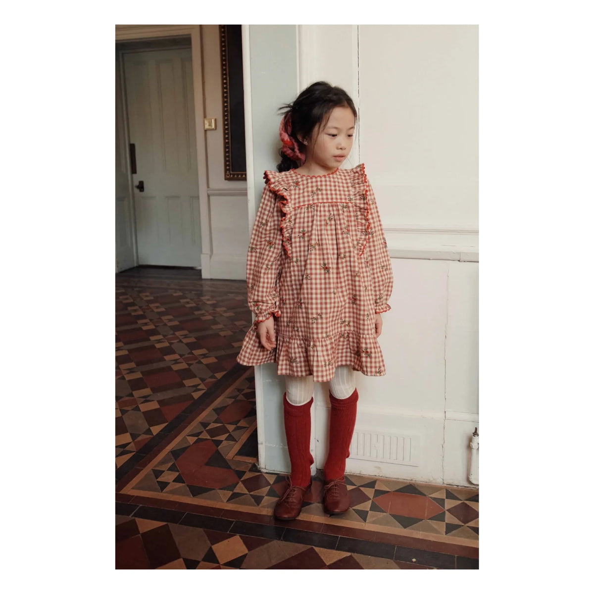 Emile et Ida - Gingham Ruffle Dress | Red