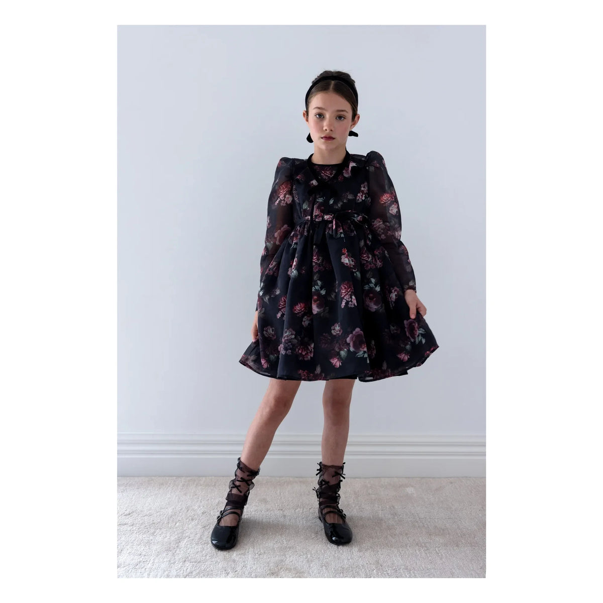 petite Amalie - Organza floral dress | Black