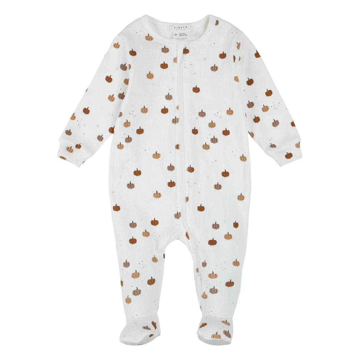 Petit Lem - Pumpkin Patterned Footed Overall Pyjamas, Made of Modal and Organic Cotton | Ecru