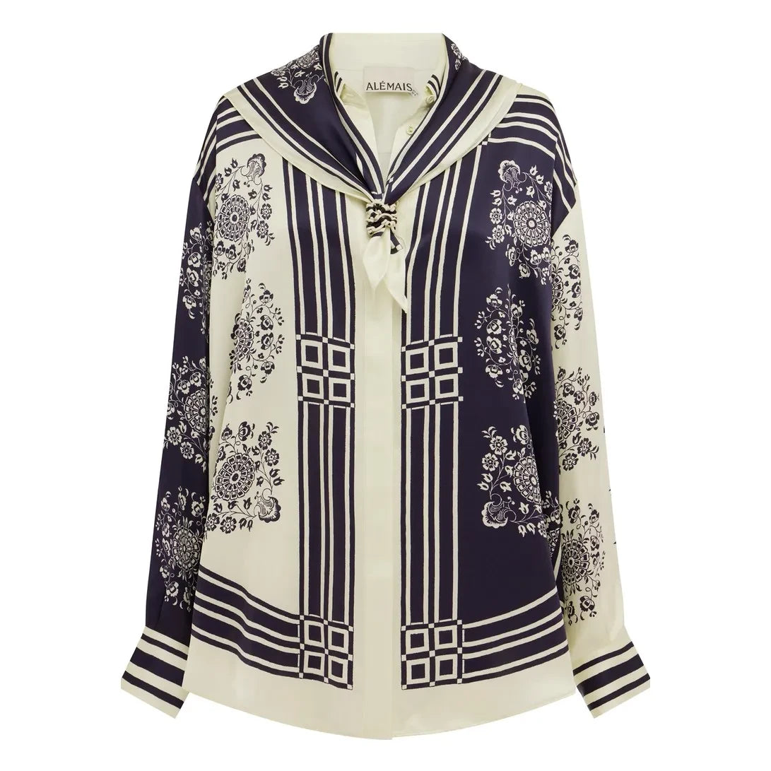 Alémais - Banderra Silk Scarf Shirt | Navy