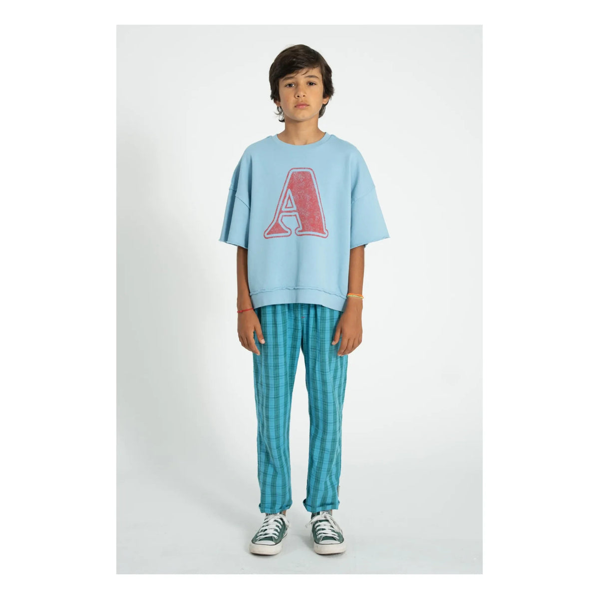 Piupiuchick - Short-sleeved Letter A Organic Cotton Sweatshirt | Light Blue