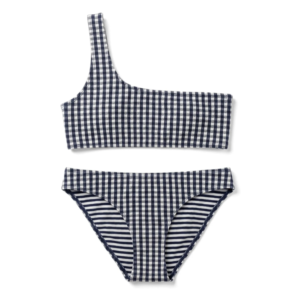 Finger in the nose - Bayle Checked Asymmetric Swimsuit | Navy Blue