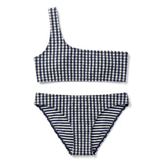 Finger in the nose - Bayle Checked Asymmetric Swimsuit | Navy Blue