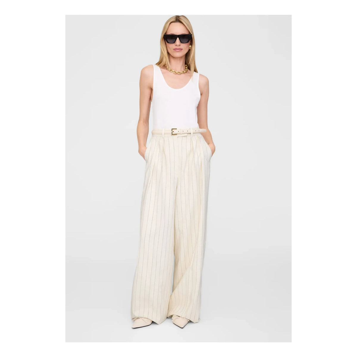 Anine Bing - Lou Striped Pants | Cream